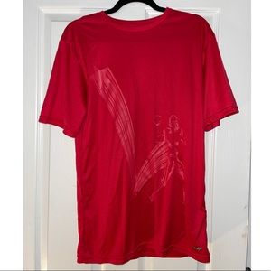 Red dry fit shirt with football player